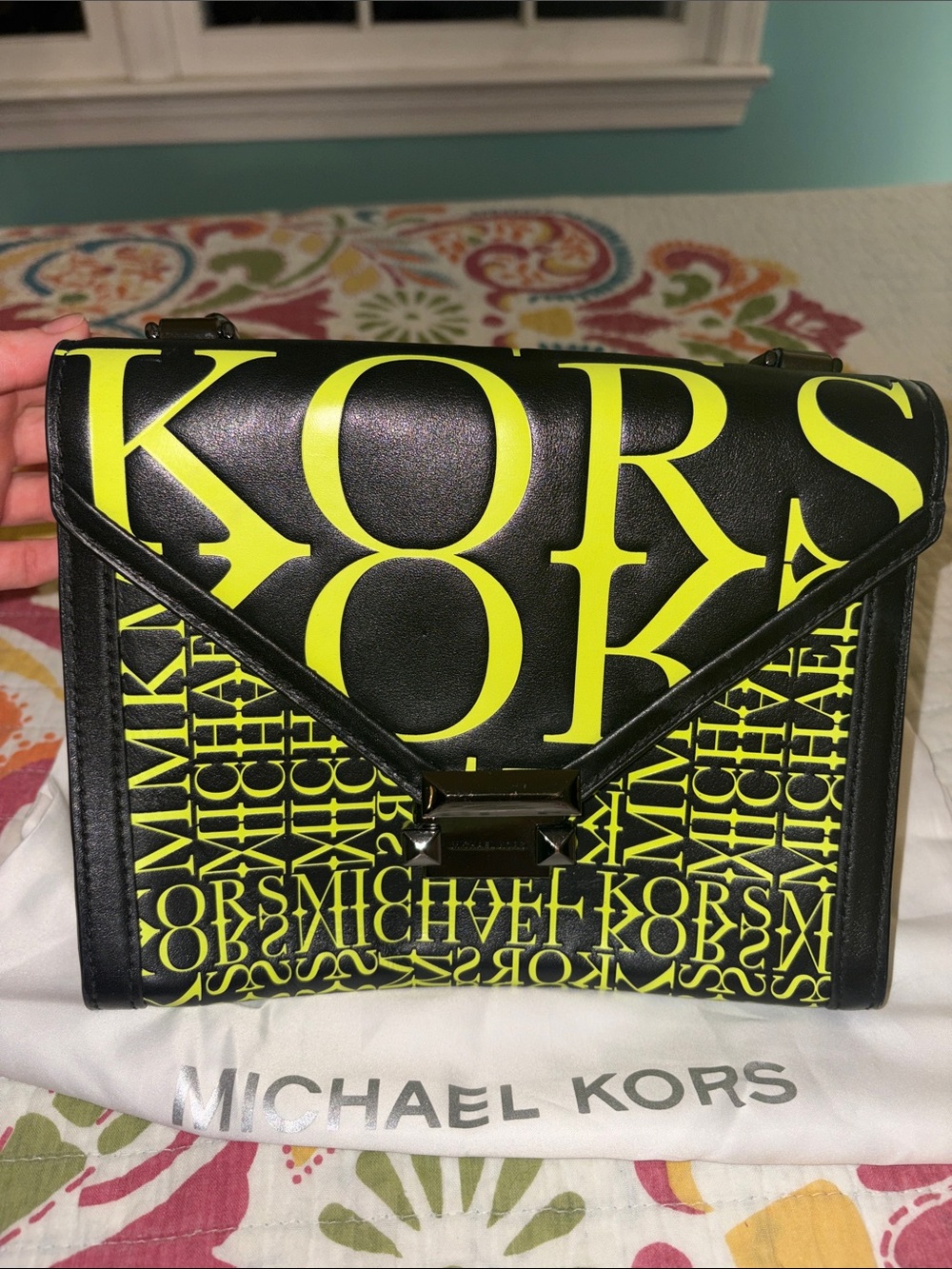 Michael Kors Neon Yellow and Black Logo Crossbody Bag